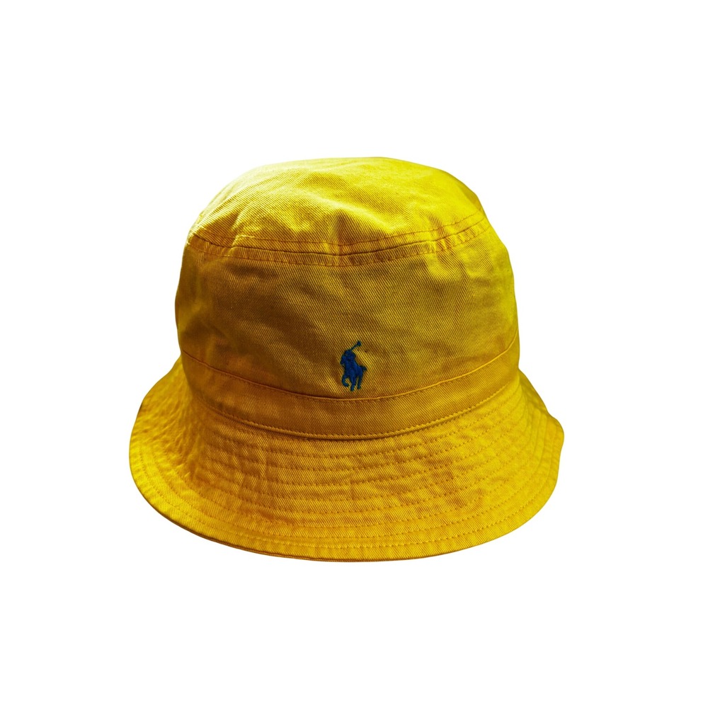 Polo Ralph Lauren Yellow Cotton Bucket Hat Blue Pony Logo One Size 8-20 56cm
